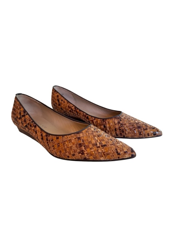 Shoes - Donald J Pliner Womens Brown Woven Leather Pointed Toe Flats 8M